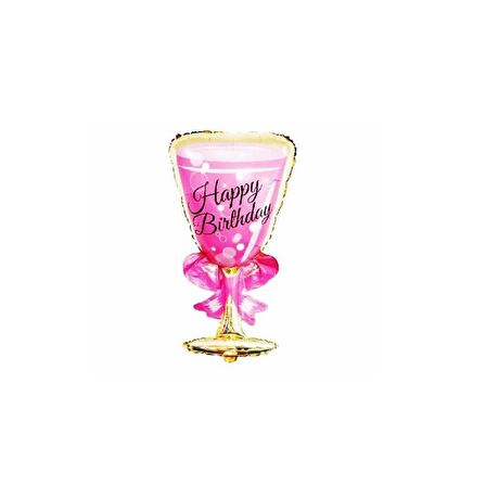 Happy Bırtday Pembe Kadeh Folyo Balon 49×103 cm