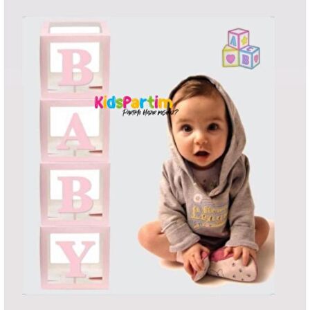 Şeffaf Kutu Baby Yazılı Harf Pembe 25 cm Balon Hediyeli