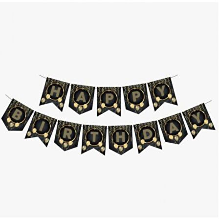 Siyah Gold Happy Bırthday Banner