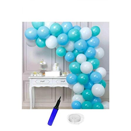 Doğum Günü Beyaz Mavi Yeşil Balon Zinciri 63 Parça