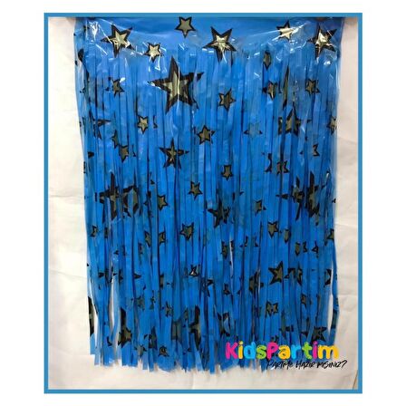 Metalize Yıldız Baskılı Mavi Masa Püskülü