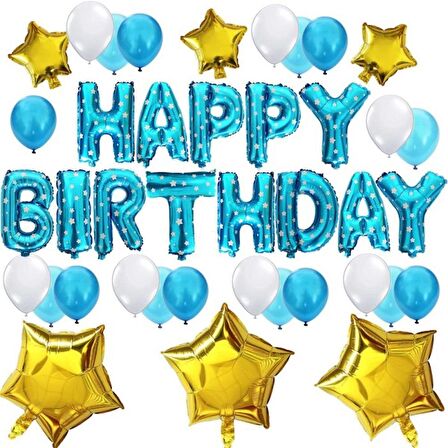 Happy Bırtday Mavi Balon Seti