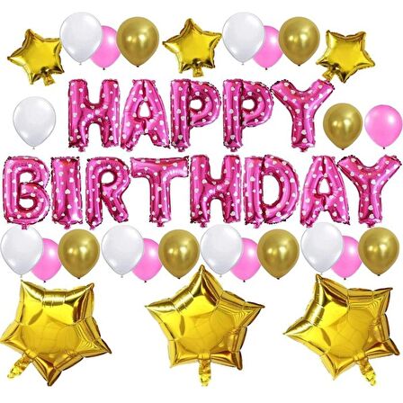 Happy Bırtday Pembe Balon Seti