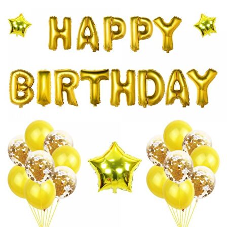 Happy Bırtday Gold Konfetili Balon Seti