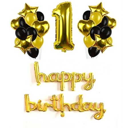 1 Yaş Gold Folyo Balon Seti