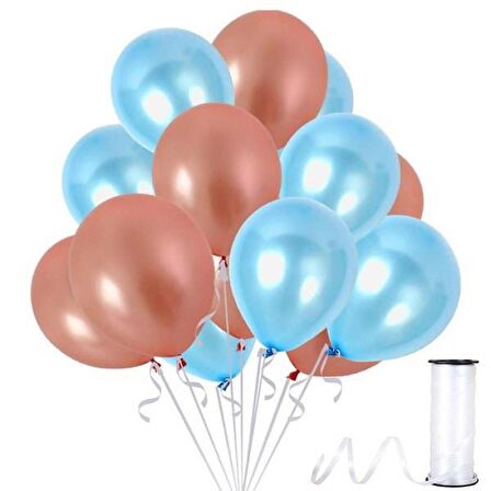 Metalik Rose Gold ve Açık Mavi Balon