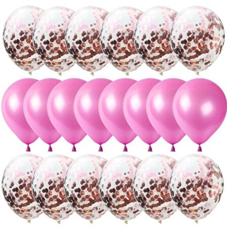 20 li Rose Gold Konfetili Fuşya Balon Seti