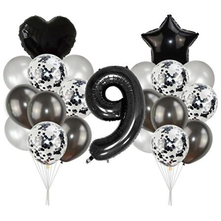 9 Yaş Siyah Balon Seti