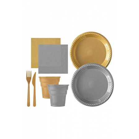 Gold Gümüş Plastik Parti Seti