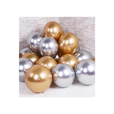 Krom Parlak Metalik Gold-Gümüş Renk 10 lu Balon