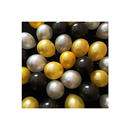 50 Adet Metalik Gold Gümüş Siyah Balon 3 Renk