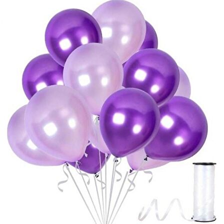 50 Adet Metalik Lila Mor Balon 2 Renk