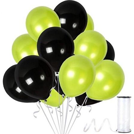 50 Adet Metalik Yeşil Siyah Balon 2 Renk