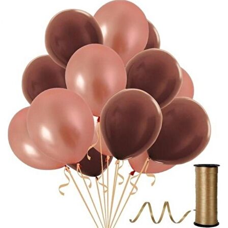 50 Adet Metalik Rose Gold Kahverengi Balon 2 Renk