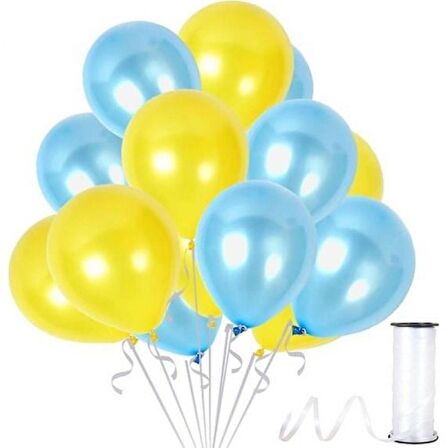 50 Adet Metalik Sarı Açık Mavi Balon 2 Renk