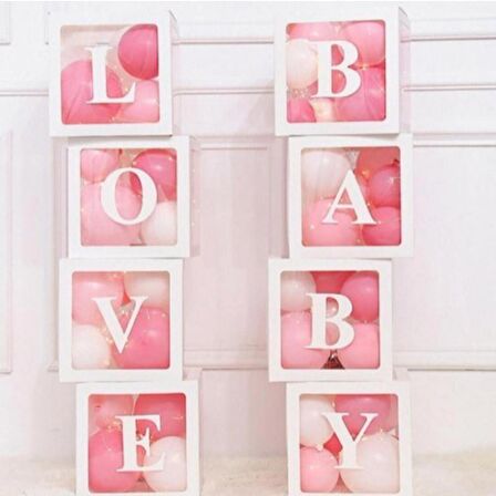Şeffaf Kutu Love Baby Yazılı Harf Beyaz 25 cm Balon Hediyeli