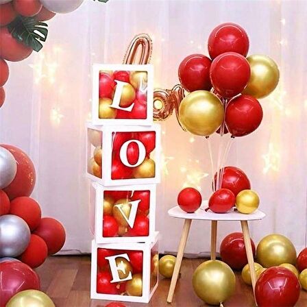 Şeffaf Kutu Love Yazılı Harf Beyaz 25 cm Balon Hediyeli