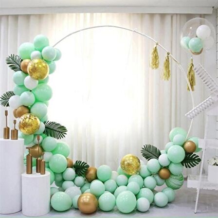 Mint Yeşili Makaron Gold Krom Konfetili Balon Zincir Seti