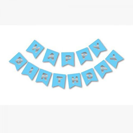 Happy Bırthday Yazı Mavi/ Gümüş Banner