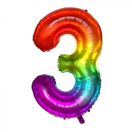 3 Rakam Gökkuşağı Folyo Balon 80 cm