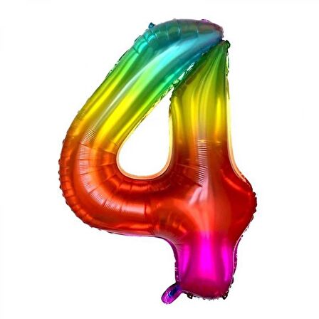 4 Rakam Gökkuşağı Folyo Balon 80 cm