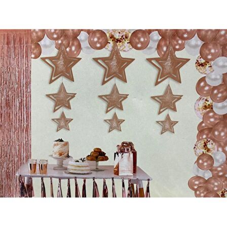3D Tavan Süsü 9 lu Rose Gold Yıldız