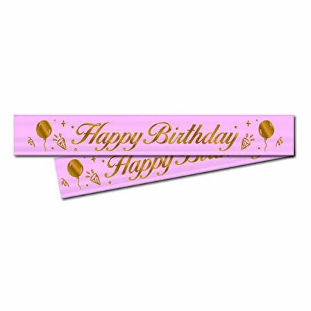 Happy Bırthday Gold Yazılı Pembe Kuşak