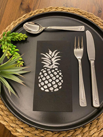 Gümüş Yaldızlı Siyah Ananas Peçete