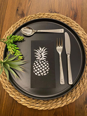 Gümüş Yaldızlı Siyah Ananas Peçete