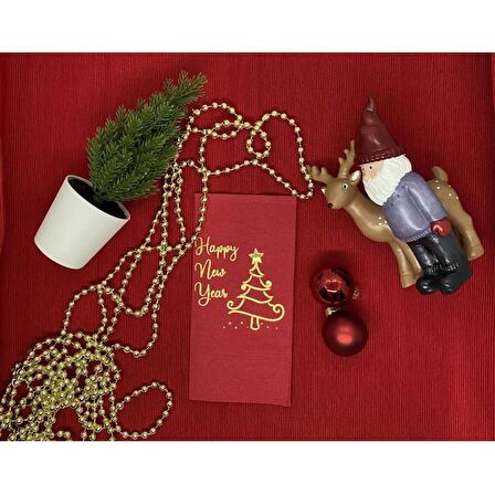 Gold Yaldızlı Kırmızı Happy New Year Çam Ağacı Peçete