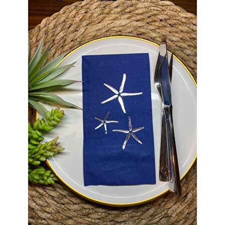 Gümüş Yaldızlı Lacivert Deniz Yıldızı Peçete