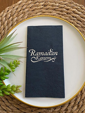 Gümüş Yaldızlı Siyah Ramadan Kareem Peçete 16 lı