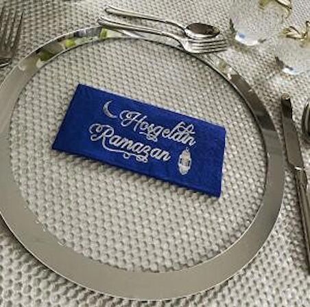 Gümüş Yaldızlı Lacivert Hoş Geldin Ramazan Peçete 16 lı