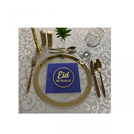 Gold Yaldızlı Lacivert Eid Mubarak Ramazan Peçete 33x33