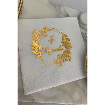 Gold Yaldızlı Beyaz İyi Bayramlar Peçete 33x33