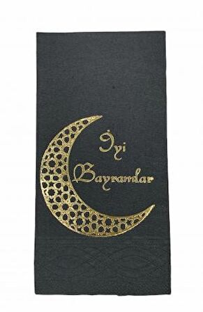Gold Yaldızlı Siyah İyi Bayramlar Peçete 16 Adet