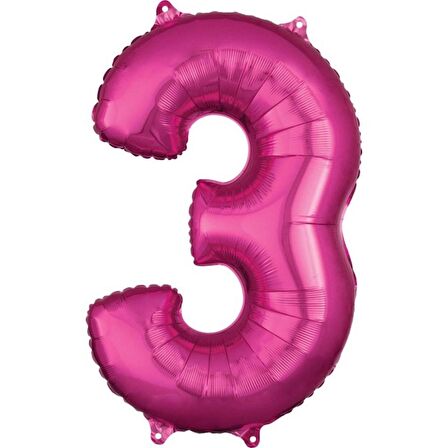 3 Rakam Koyu Pembe Folyo Balon 80 cm