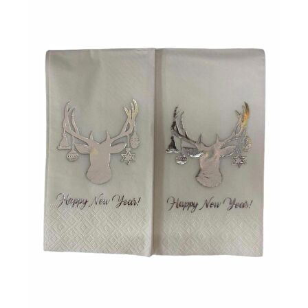 Gümüş Yaldızlı Beyaz Yılbaşı Geyik Modeli Peçete