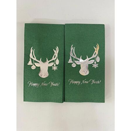 Gümüş Yaldızlı Yeşil Yılbaşı Geyik Modeli Peçete