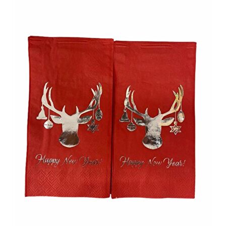 Gümüş Yaldızlı Kırmızı Yılbaşı Geyik Modeli Peçete