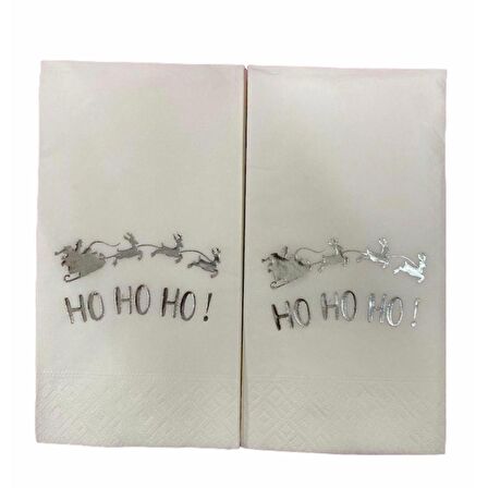 Gümüş Yaldızlı Beyaz Yılbaşı Ho Ho Ho Yazılı Peçete