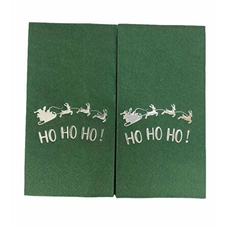 Gümüş Yaldızlı Yeşil Yılbaşı Ho Ho Ho Yazılı Peçete