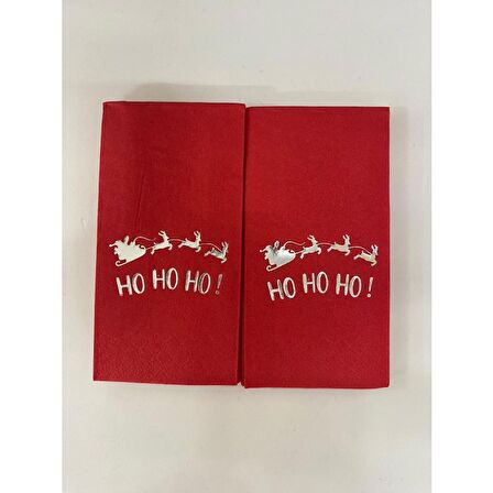 Gümüş Yaldızlı Kırmızı Yılbaşı Ho Ho Ho Yazılı Peçete