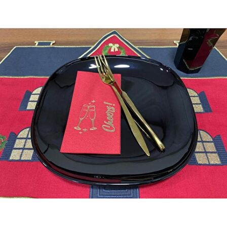 Gold Yaldızlı Kırmızı Yılbaşı Cheers Peçete 16 lı