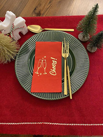 Gold Yaldızlı Kırmızı Yılbaşı Cheers Peçete 16 lı