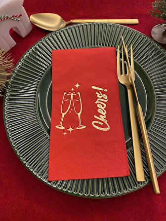 Gold Yaldızlı Kırmızı Yılbaşı Cheers Peçete 16 lı