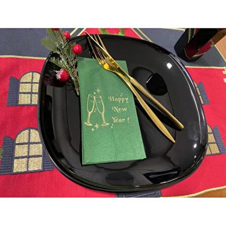 Gold Yaldızlı Yeşil Yılbaşı Kadeh Happy New Year Peçete 16 lı