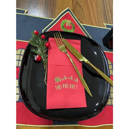 Gold Kırmızı Cepli Aır Touch Yılbaşı Ho Ho Ho Yazılı Peçete 12 Adet 40x40