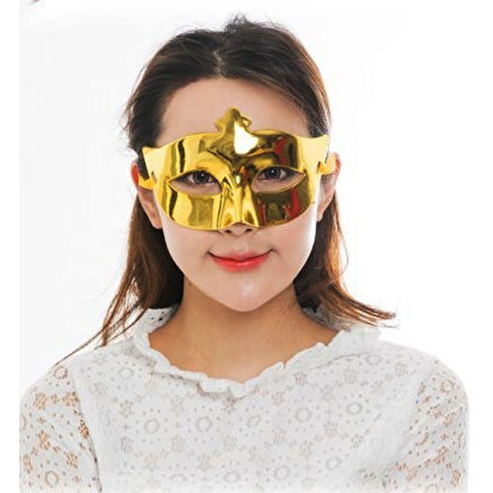 Altın Renk Kostüm Partisi Ekstra Parlak Balo Maskesi 15x10 cm 