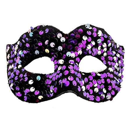 Mor Renk Arkadan Lastikli Pul Payet İşlemeli Balo After Parti Maskesi 
